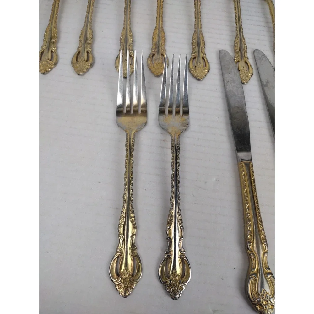 Vintage 24 PC Gold Tone Ornate COOK'S ESSENTIALS 18/10 STAINLESS FLATWARE